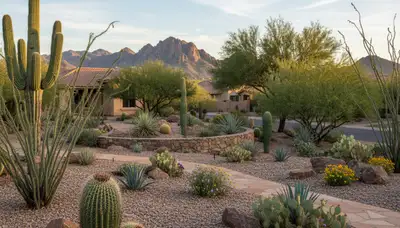 Desert landscape with native plants and rock mulch by Phoenix AZ landscapers Chop Chop Landscaping