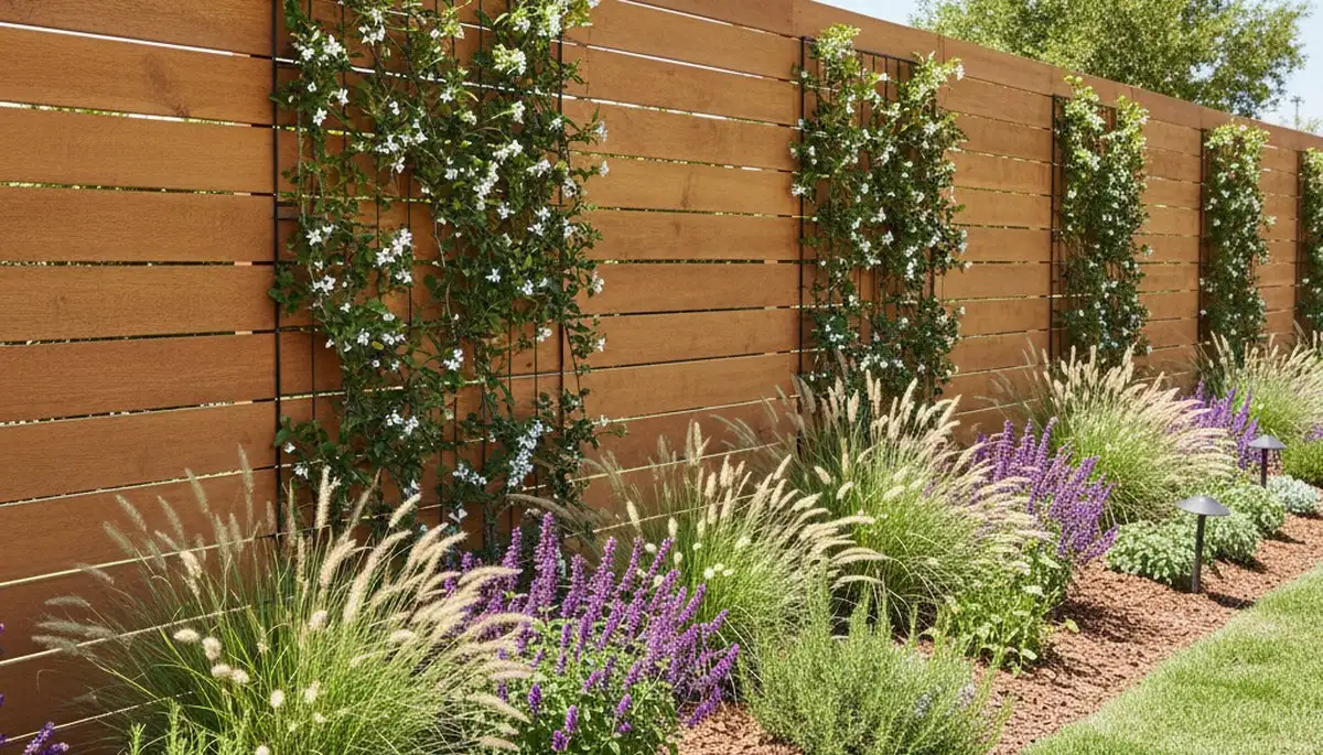 Fence installation with vines and flowering beds by Chop Chop Landscaping in Phoenix, AZ