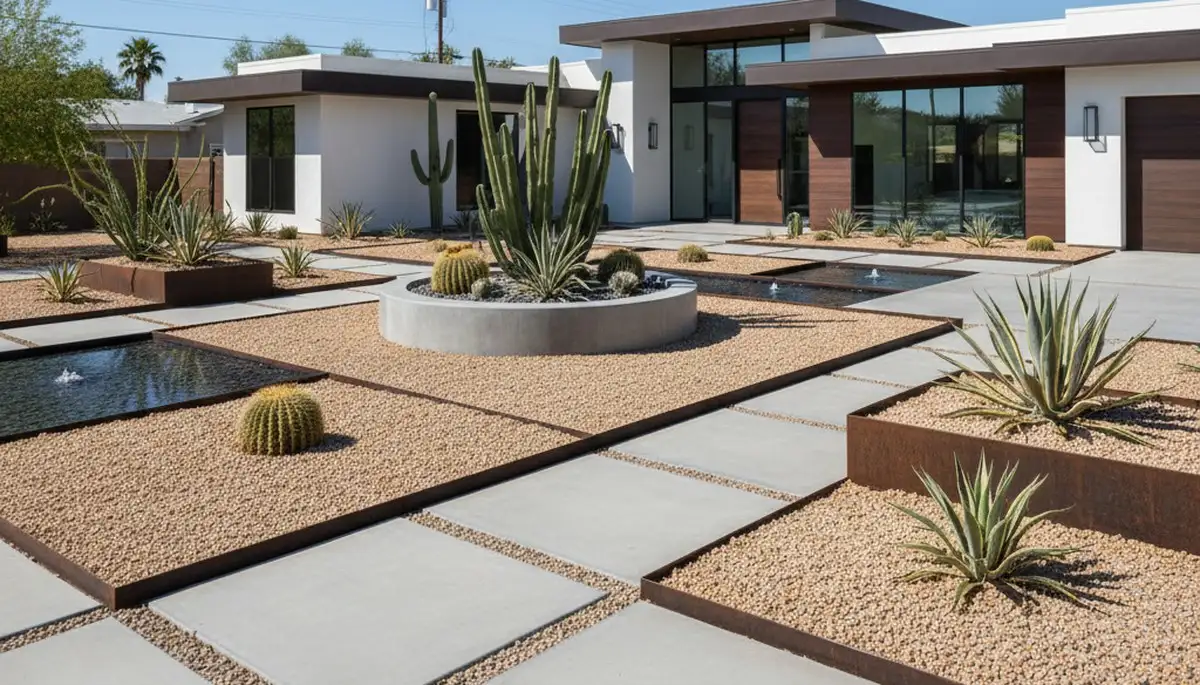 Modern minimalist pea gravel landscape design in Phoenix AZ by Chop Chop Landscaping