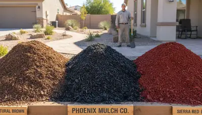 Brown, black, and red mulch color options for Phoenix AZ landscaping by Chop Chop Landscaping