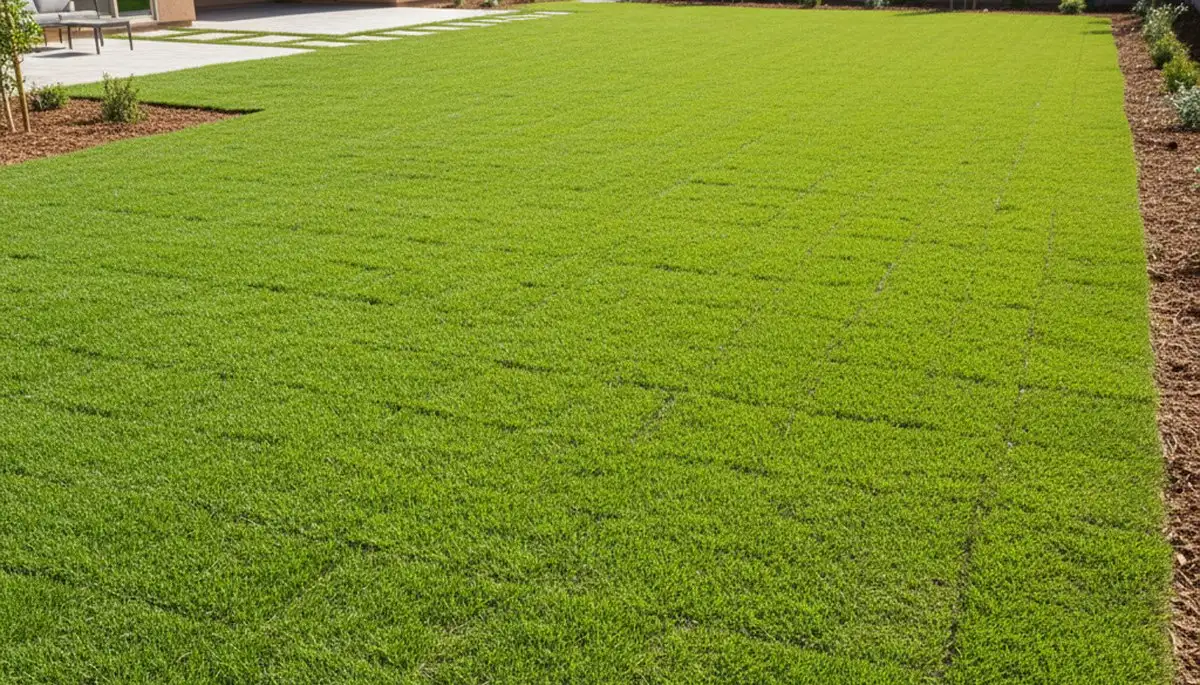 Newly installed vibrant green sod lawn by professional landscapers in Phoenix, AZ