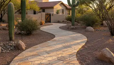 Professional stone paver pathway installation in Phoenix, AZ landscape by Chop Chop Landscaping