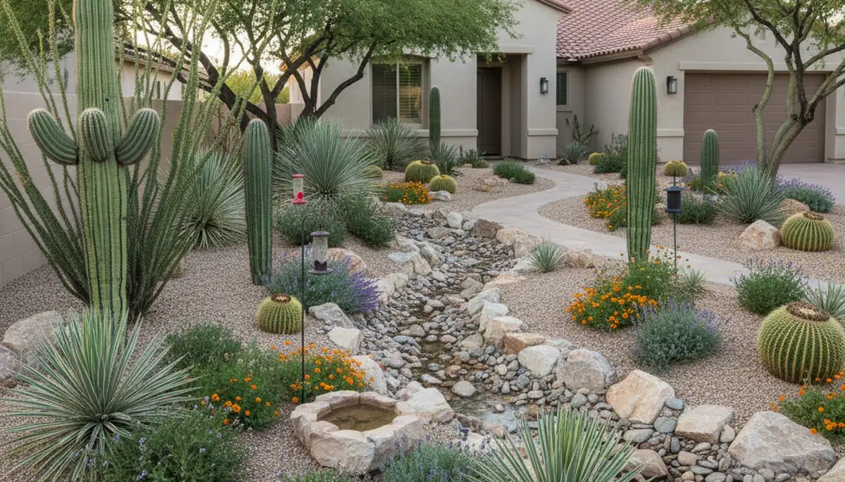 Sustainable native plant garden with drought-tolerant landscaping design in Phoenix, AZ