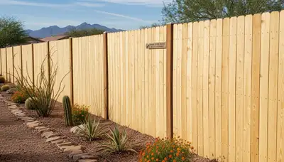White privacy fence installation by Phoenix, AZ landscapers showcasing clean, professional property finish